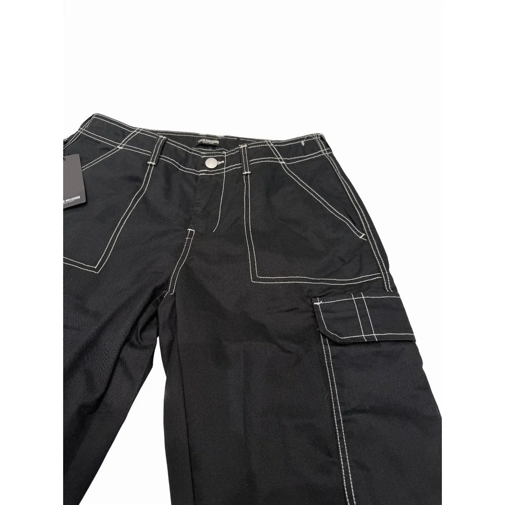True Religion Mens Bobby Baggy Cargo Jet Black Pants Size 32 NWT